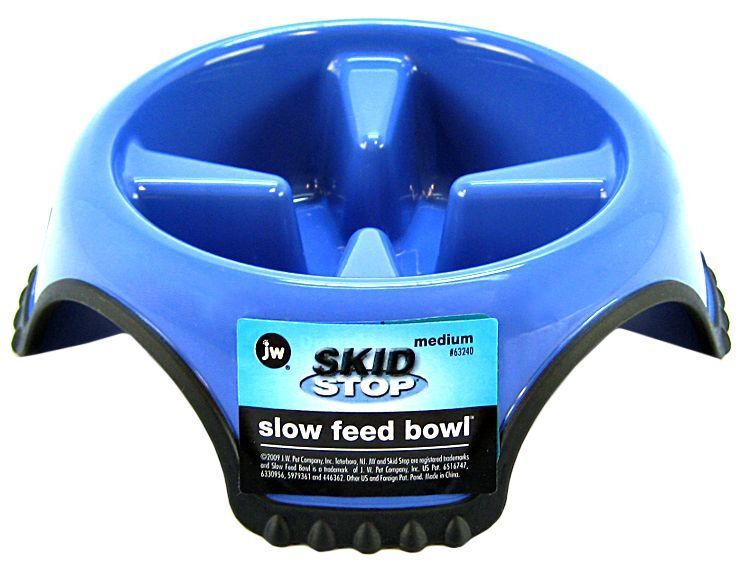 JW SLOW FEED Dog Food Bowl Non Skid Dish Break Fast Eating Habits Feeder