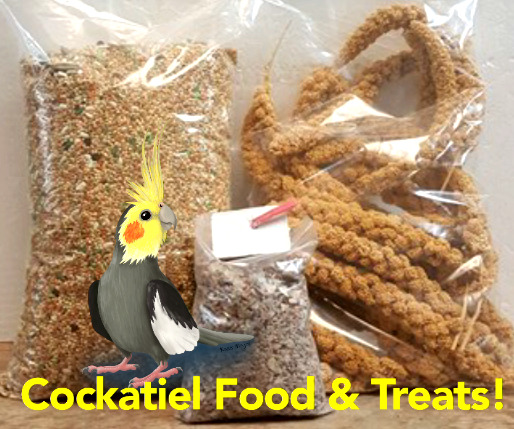 Cockatiel or Love Bird Food & Treats 5Lbs Feed 8oz Millet, Calcium & Mineral Bar