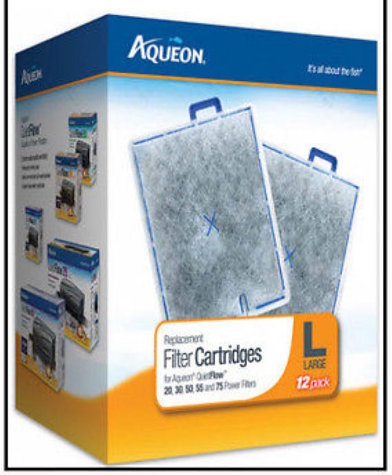 AQUEON LARGE 12 Pack FILTER CARTRIDGE FOR QUIET FLOW 20.30,55 & 75 FILTERS. 12PK