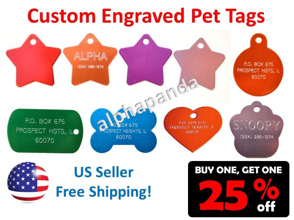 Custom Engraved Personalized Pets Names Tags IDs Dogs Cats Collars Charms 2-SIDE