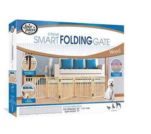 Four Paws Smart Folding Free Standing 5-Panel Wood Dog Gate, 48
