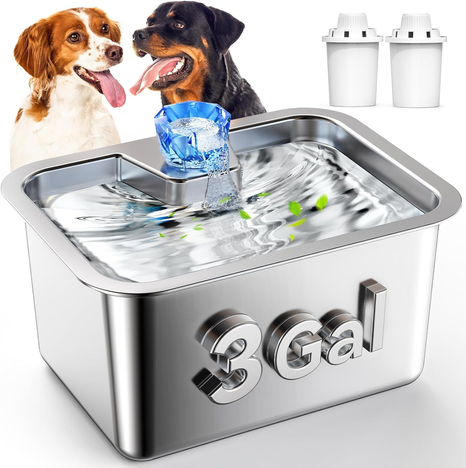 Stainless Steel Dog Water Fountain, 3 Gallon Extra Large Pet Fountains for Large