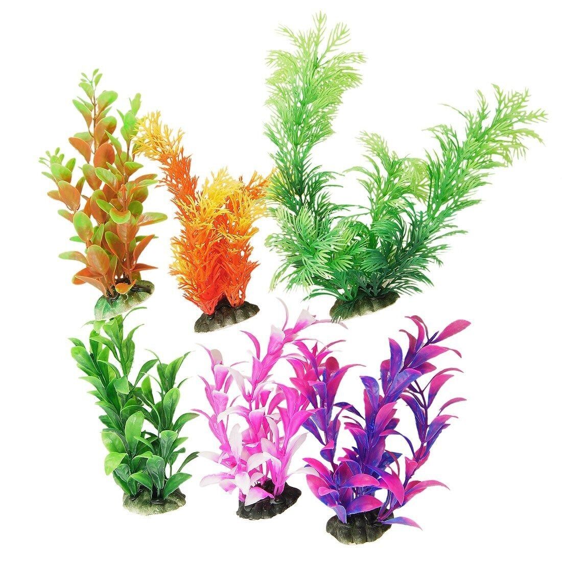6 Pcs Color Realistic Decorative Aquarium Fish Tank Ornament Plastic Plants