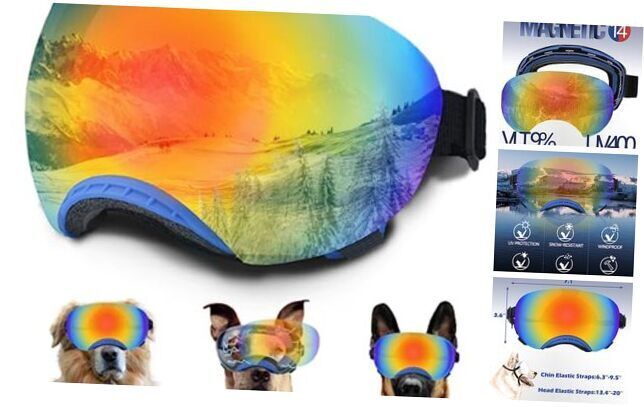 Dog Goggles, Dog Sunglasses Magnetic Reflective Colored Colored Lens-Blue Frame
