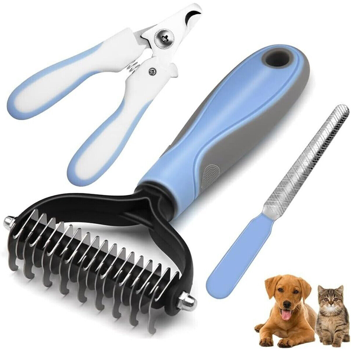 VEEHOO Profi Pet Grooming Tool Dog Cat Undercoat Rake Comb Brush Nail Clipper