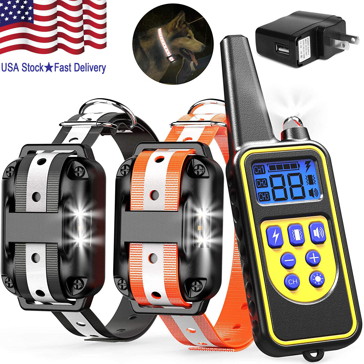 2600FT Dog Training Collar Rechargeable Remote Shock PET Waterproof For 2 Dogs