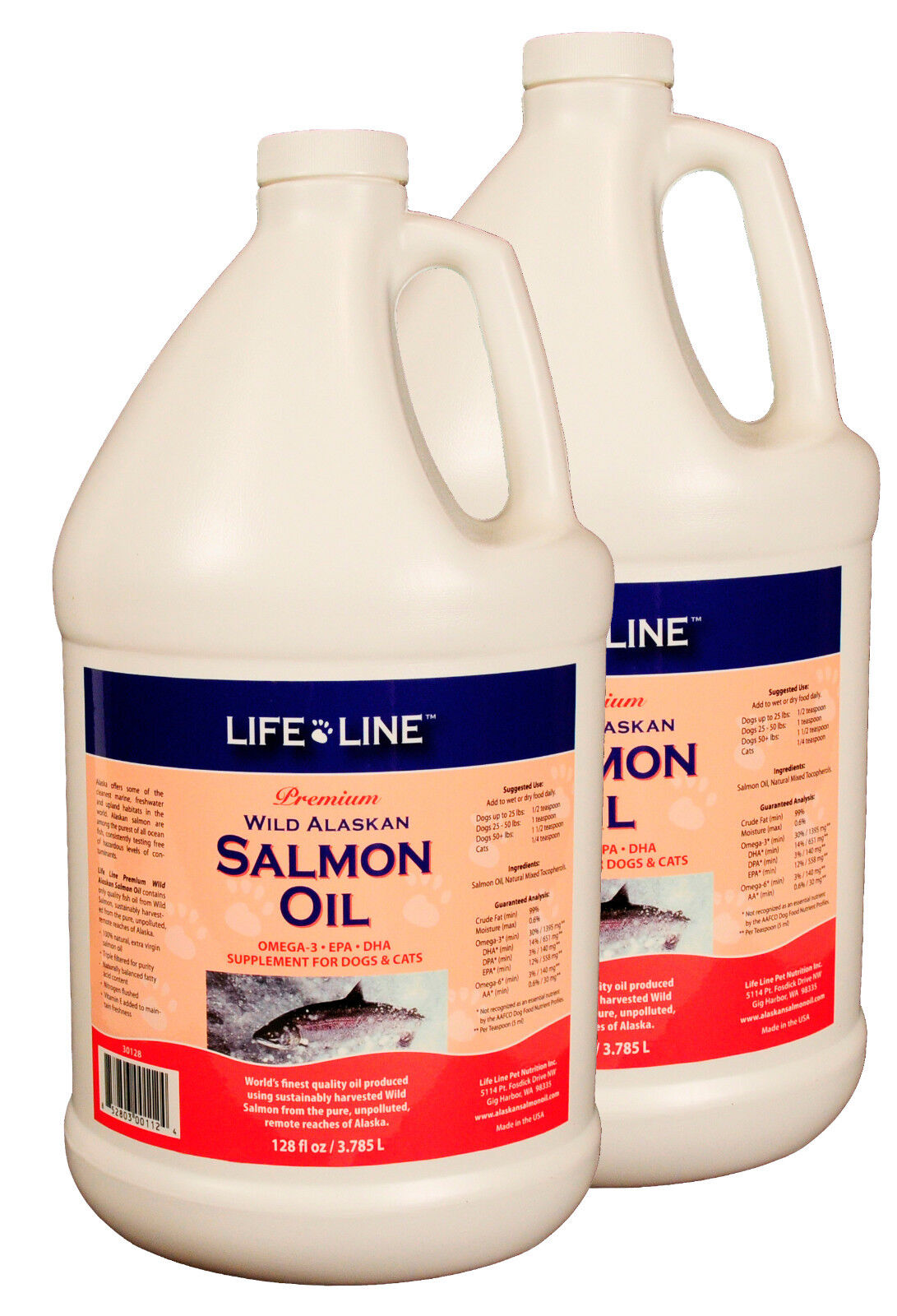 Life Line Wild Alaskan Salmon Oil f/ pets, dogs, cats, FRESH, Premium, 2 gallons