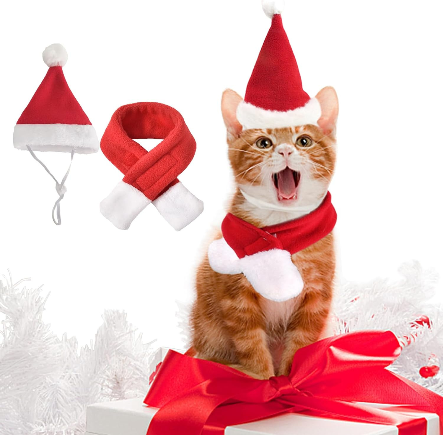 2 PCS Hat & Scarf Pet Costumes Christmas Pet Dress up Pet Cosplay Cat and Dog Co