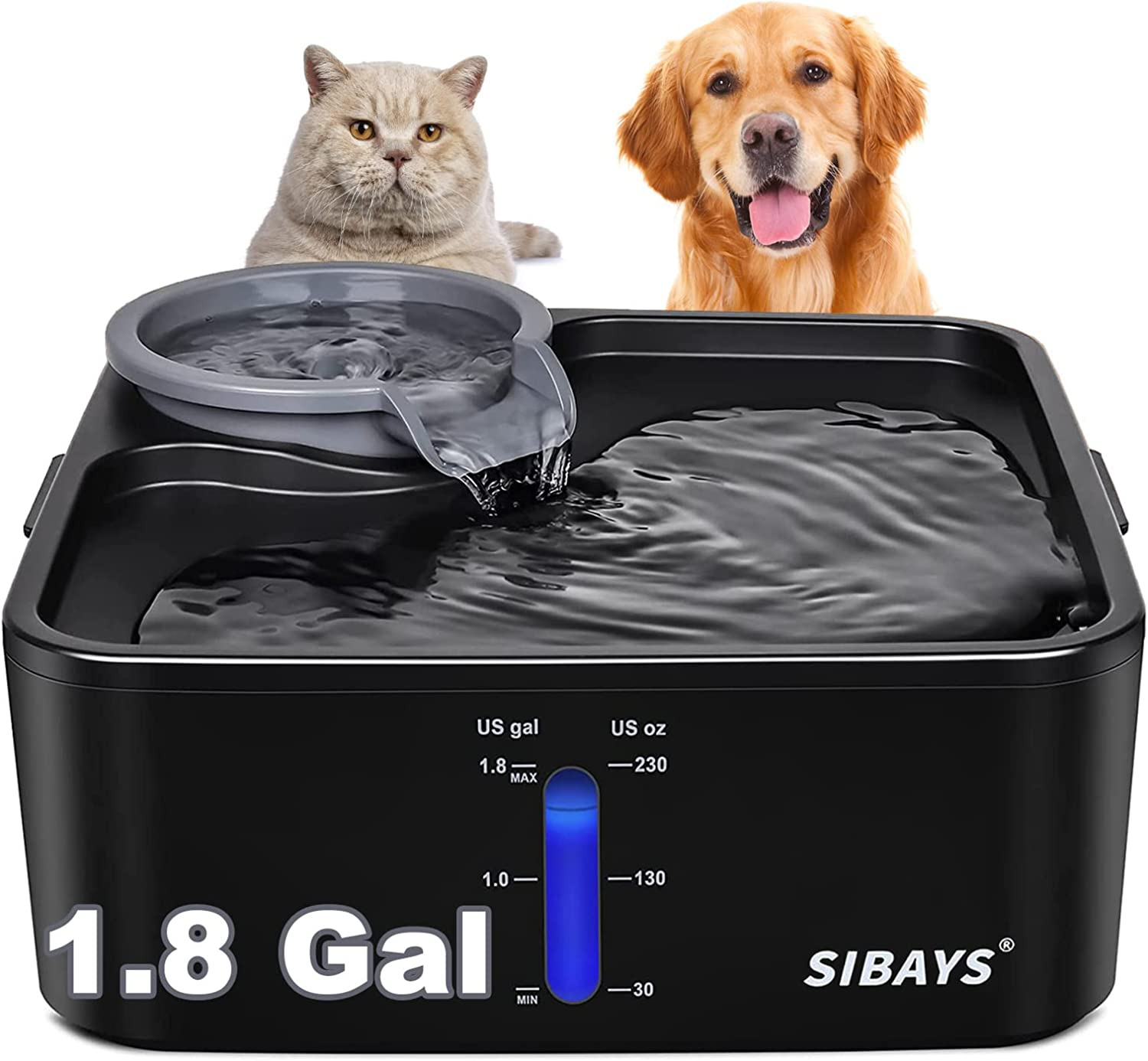 230OZ 1.8GAL 7L Dog Water Fountain for Large Dogs, Medium Dogs and Cats Automati