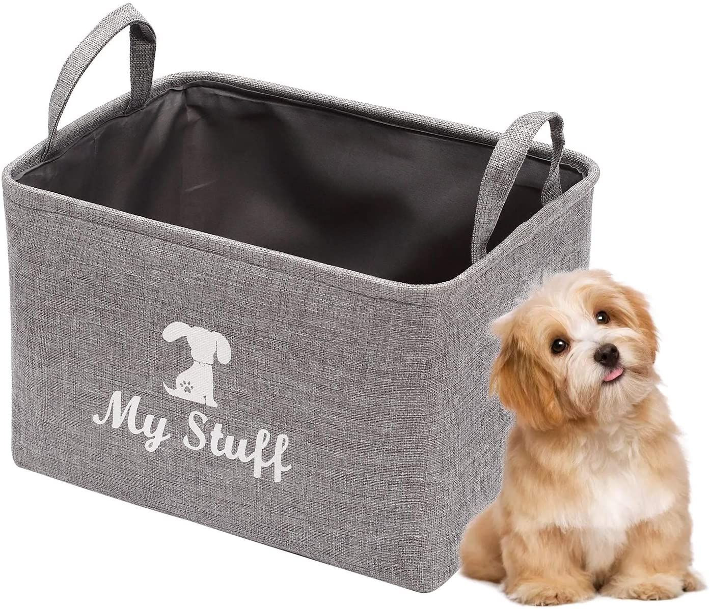 Geyecete Canvas Dog Toy Storage Basket Box for Big, Gray 