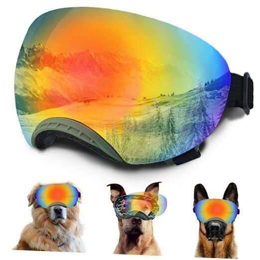 Dog Goggles, Dog Sunglasses Magnetic Reflective Colored Lens-Army Green Frame