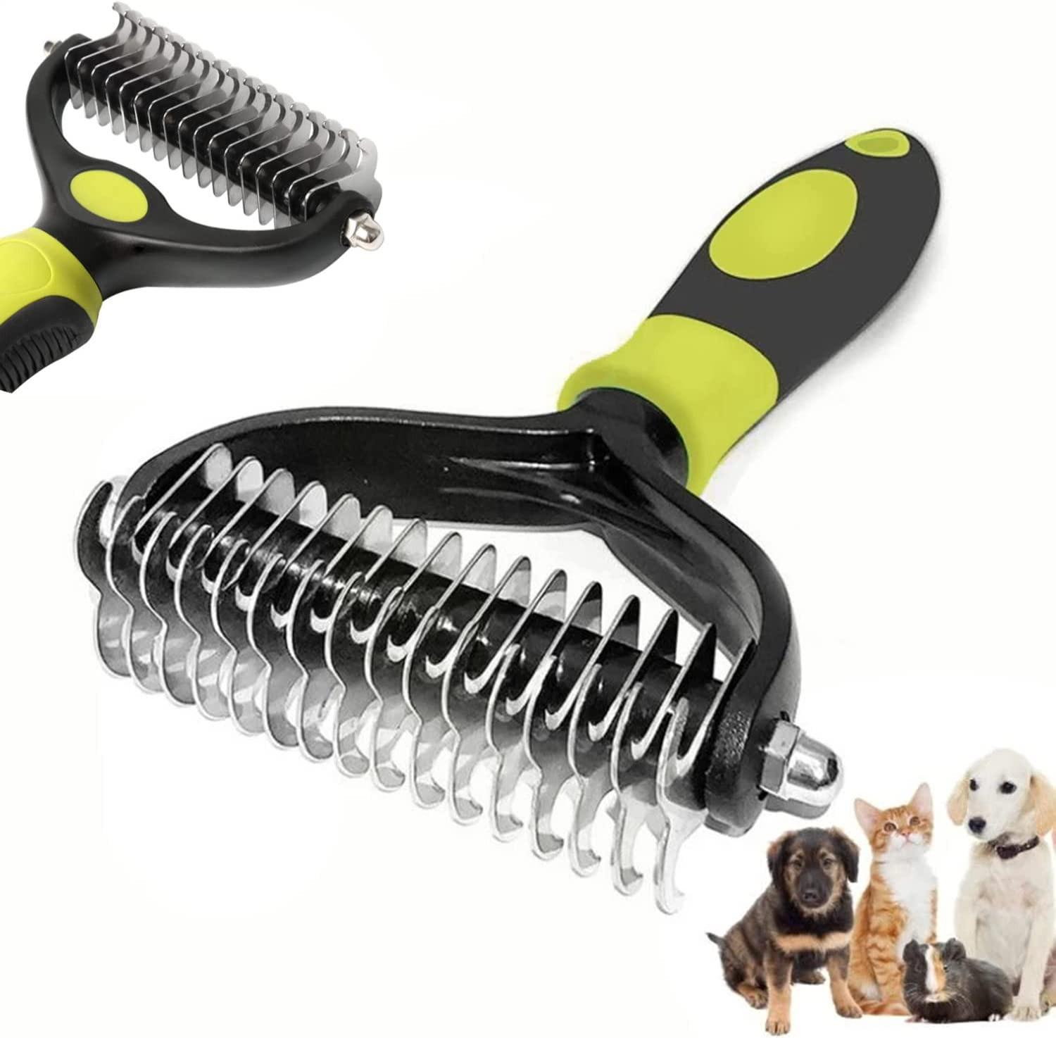 Dog Cat Grooming Brush, 2 Sided Pet Grooming Tool Undercoat Rake for Deshedding,