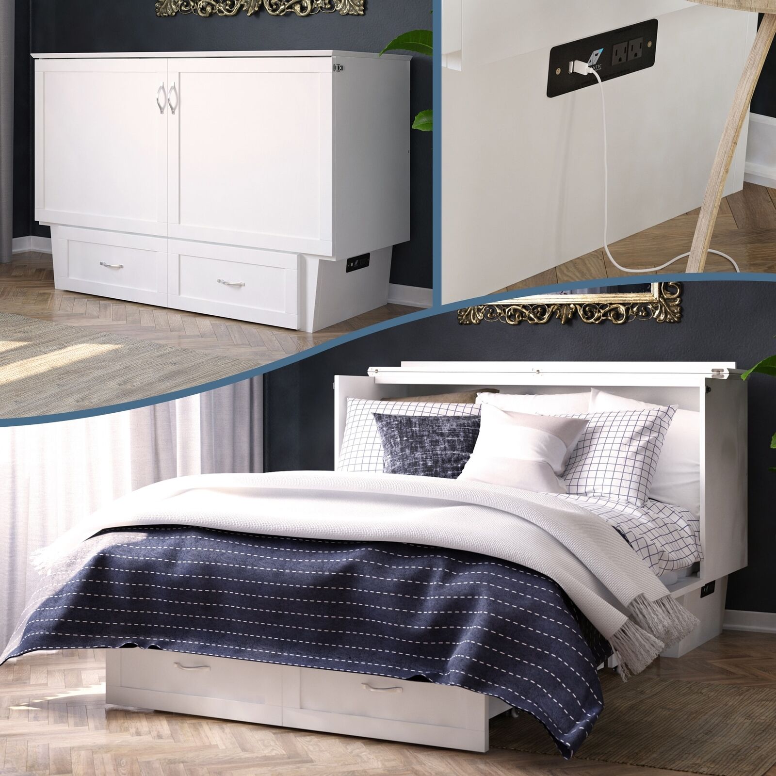 Monroe Queen Murphy Bed Chest with Built-In Charger